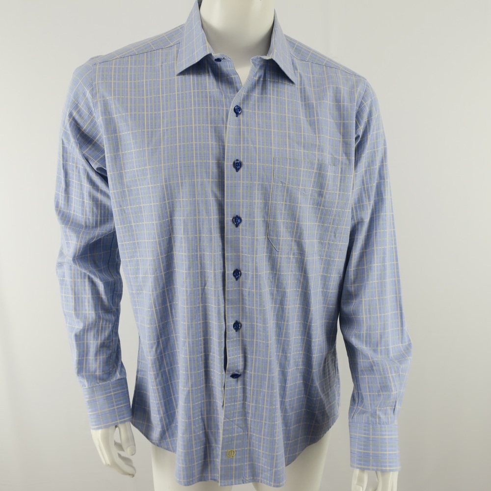 David Donahue Button Up Shirt Mens Large Blue 100% Cotton‎